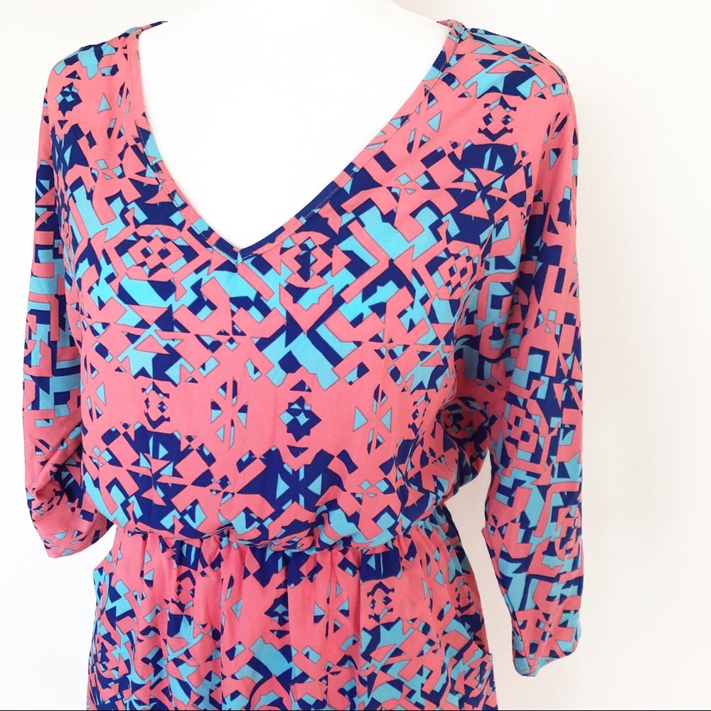 Coral Blue Easter Long Sleeve Cocktail Mini Dress - Picture 2 of 6
